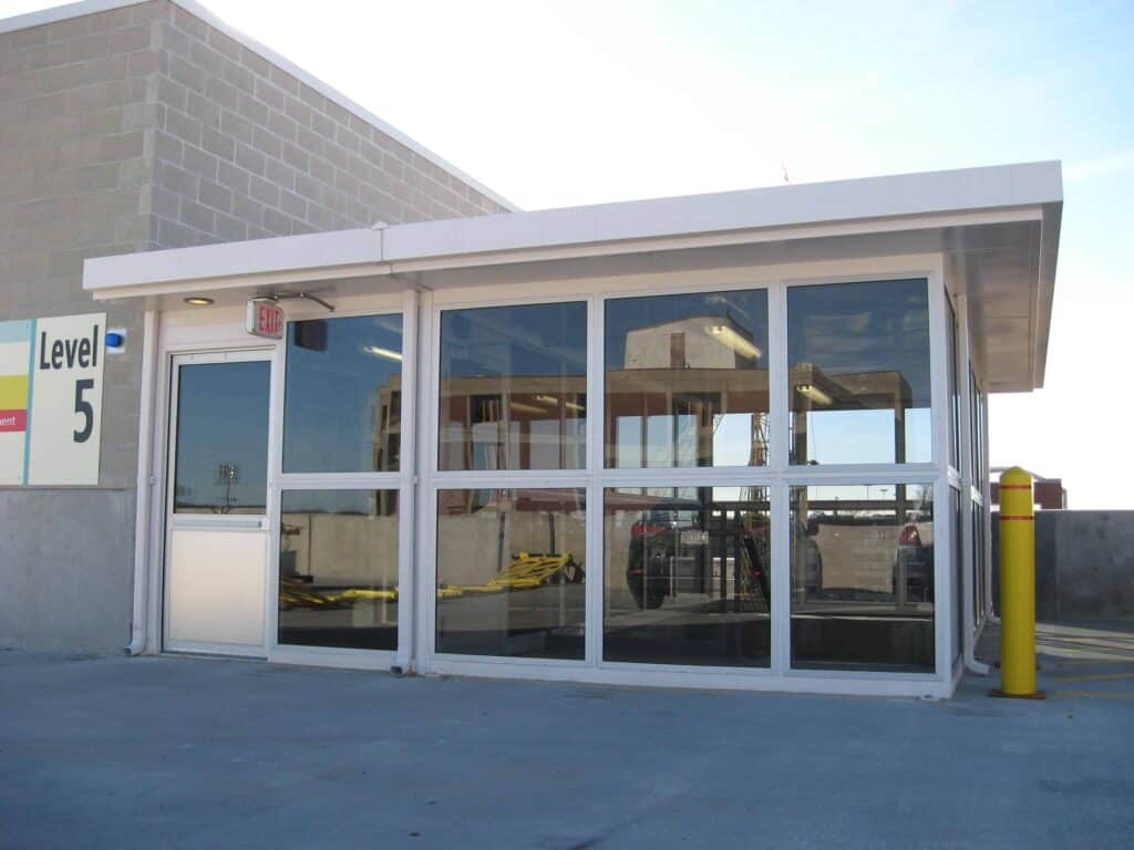 Stair enclosure on top of parking deck