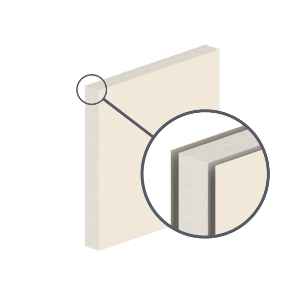 Illustration of a beige FRP folder with a magnifying glass focusing on its tab, showing detailed layers of the folder material.