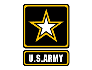 Logo featuring a bold yellow star centered in a black square with a yellow border, above a smaller black rectangle with "u.s. army" in yellow letters.