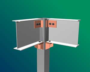 Dual computer monitors mounted on a stand with adjustable arms and standard connections, against a gradient green and blue background.