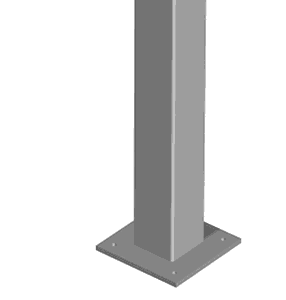 A basic 3D rendering of a vertical, gray steel column mounted on a square base plate. The image adopts a minimalist style against a light gray background, highlighting key structural components.