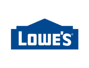 Logo of lowe's featuring the company's name in white capitalized letters on a blue background, stylized to represent the silhouette of a house.