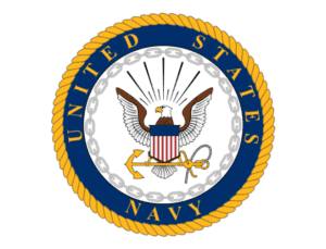 The official seal of the united states navy, featuring an eagle clasping a fouled anchor, enclosed within a circular rope rim with a blue band stating "united states navy" flanked by stars.