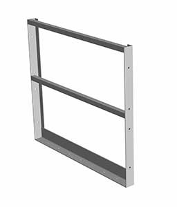 A 3D-rendered image of a simple, metal guard rail structure with three horizontal bars attached to two vertical bars, depicted in a light gray color against a plain background.