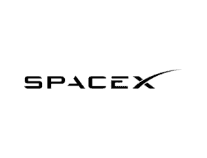 The logo of spacex, featuring the company name in bold black lettering with a stylized, swooping curve extending from the letter "x.