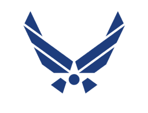 A stylized dark blue emblem resembling an abstract bird with outstretched wings and a circular body, set against a white background.