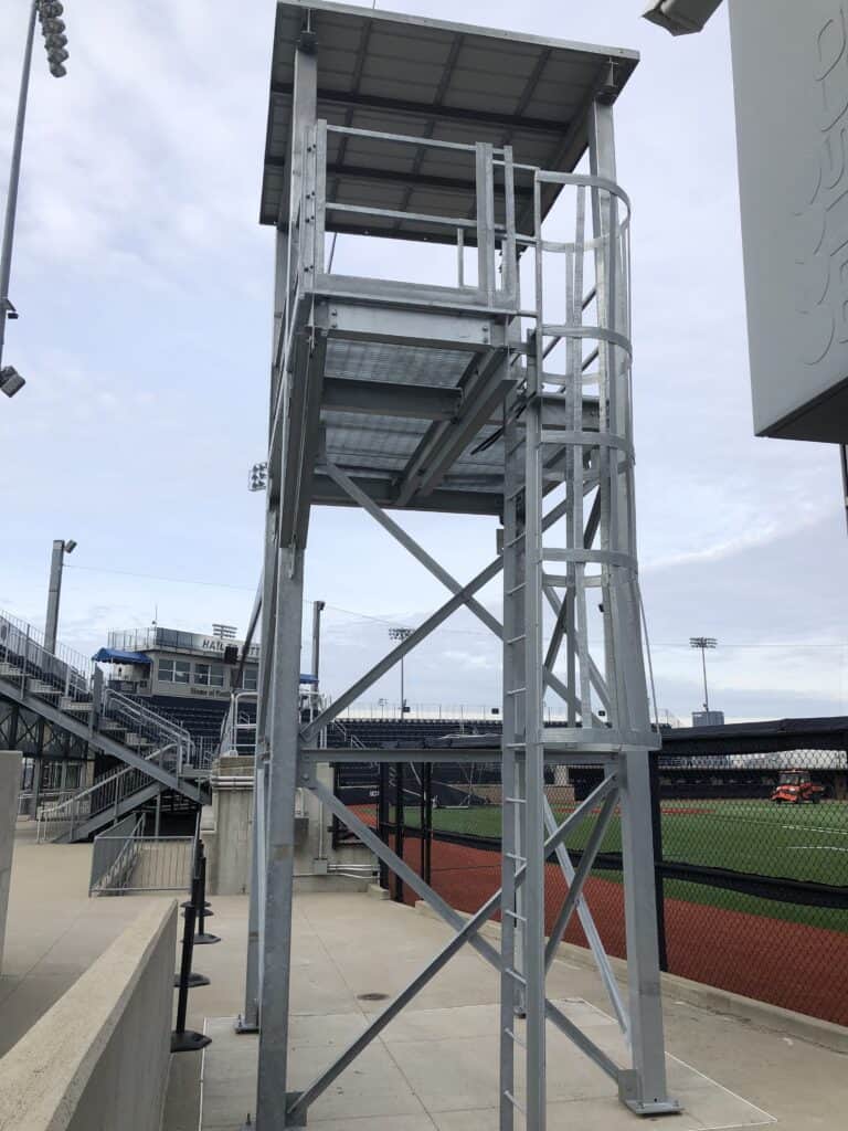 A camera tower installed to video baseball at the University of Pittsburgh