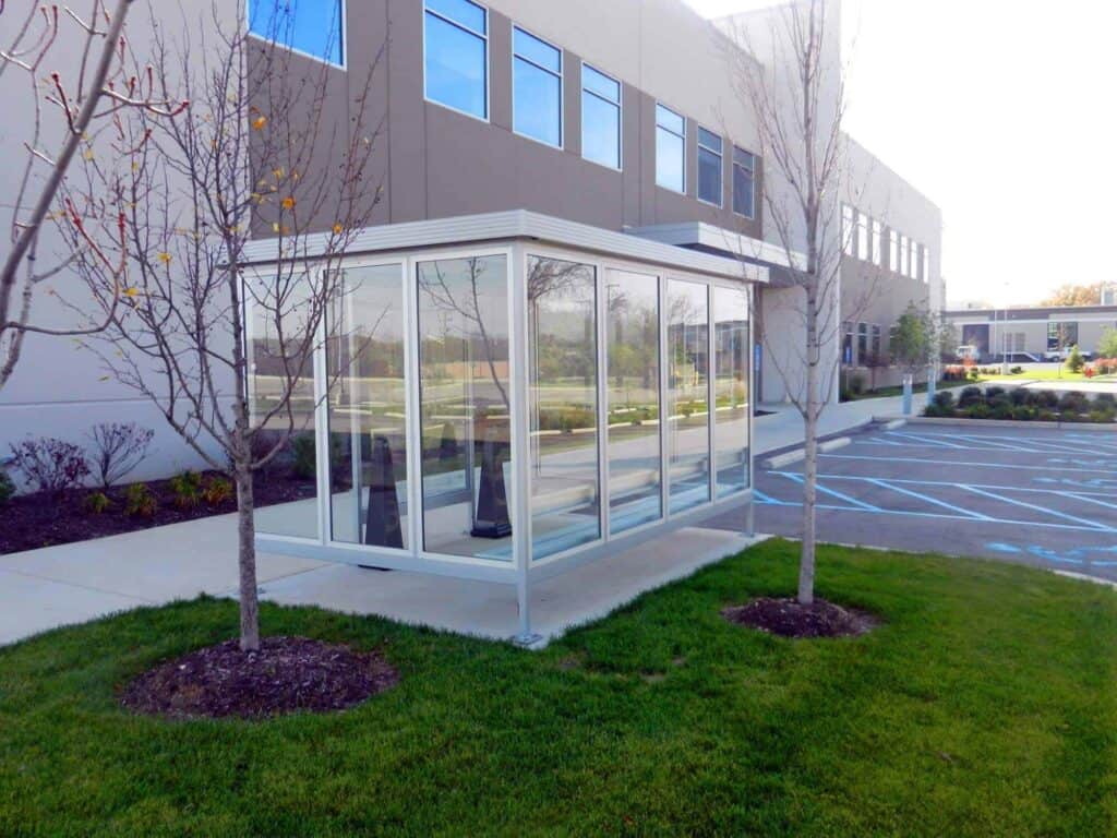 Smoking Shelter 3 smoking shelter in front of an office building