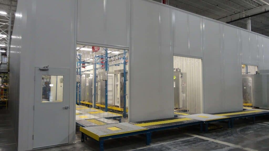 A controlled environmental room for assembling kitchen appliances