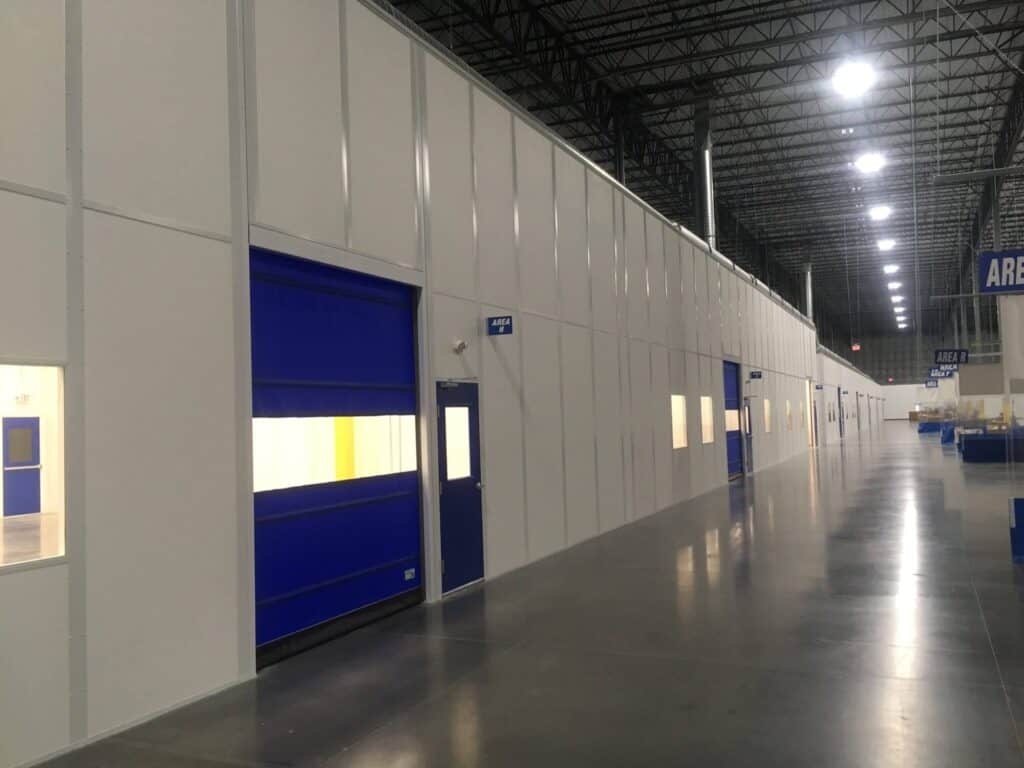 modular packaging room with 13' ceiling height