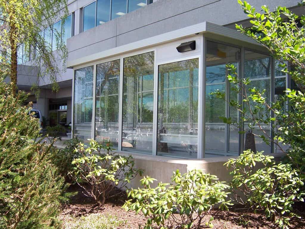 Smoking Shelter 10 prefab smoking shelter on elevated concrete pad