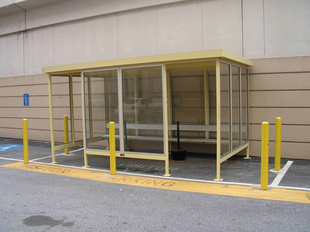 Smoking Shelter 12 smoking shelter with built in aluminum bench